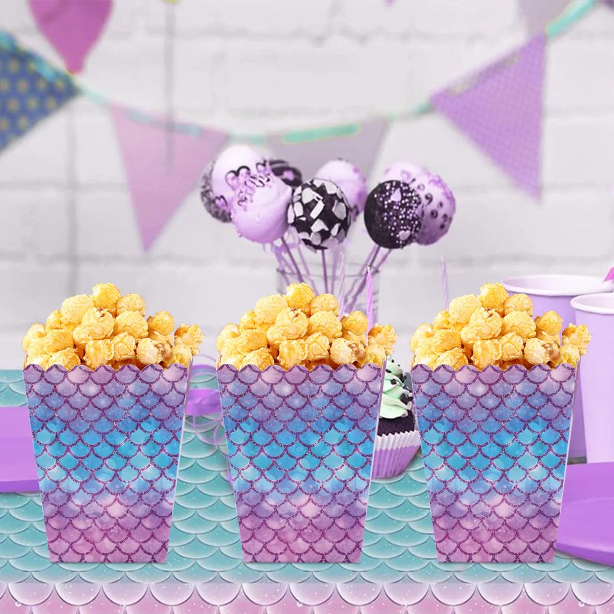 Cajas de palomitas de maíz de sirena, decoración para fiesta de cumpleaños, Baby Shower, suministros para fiesta de cumpleaños para niñas, bajo el mar, 6/20 piezas - imagen 2