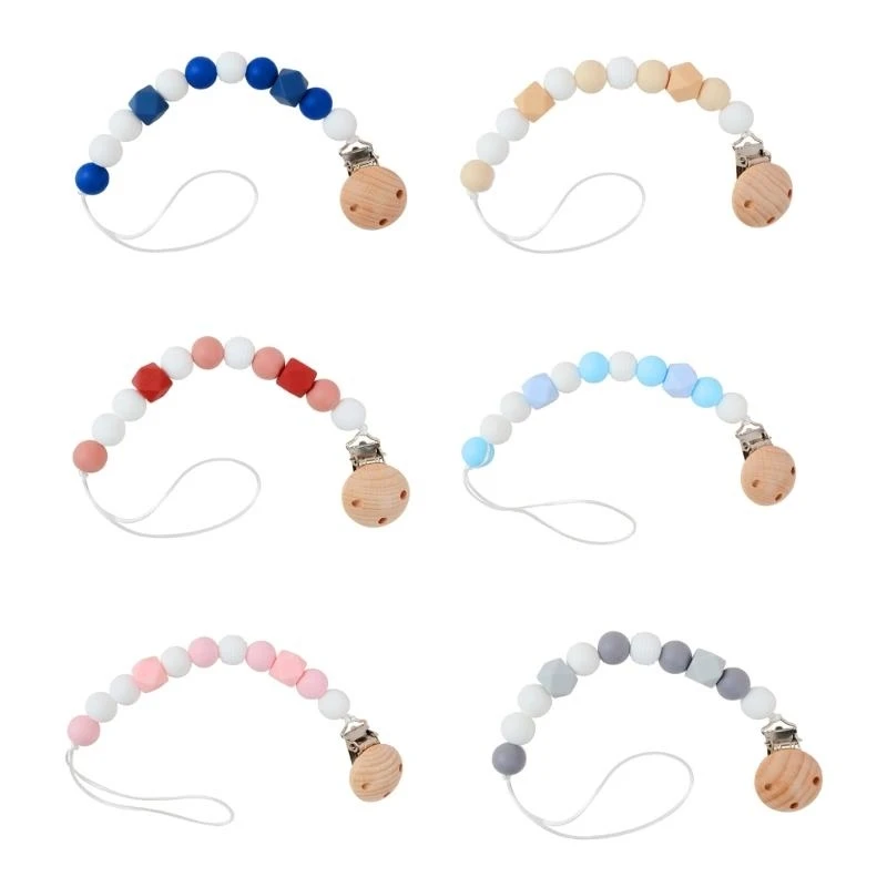Cadena para chupete bebé M76C, juguete mordedor madera haya, cadena dentición hecha a mano para recién nacido - imagen 4