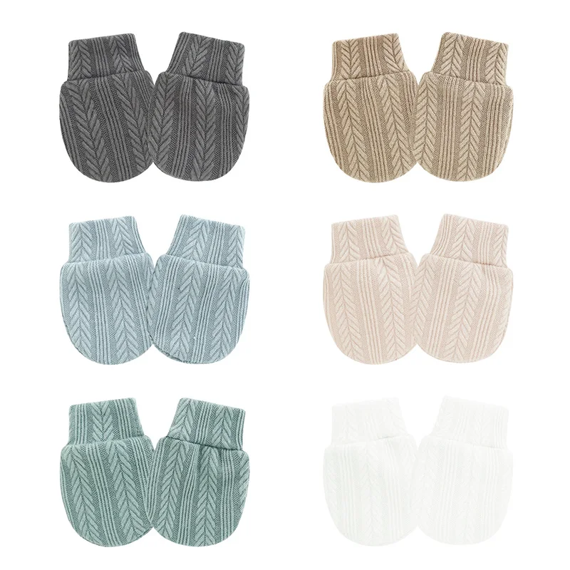 Otoño Invierno guantes para recién nacidos guantes antiarañazos de Color sólido para niñas niños protección facial suave accesorios para bebés 3 unids/lote