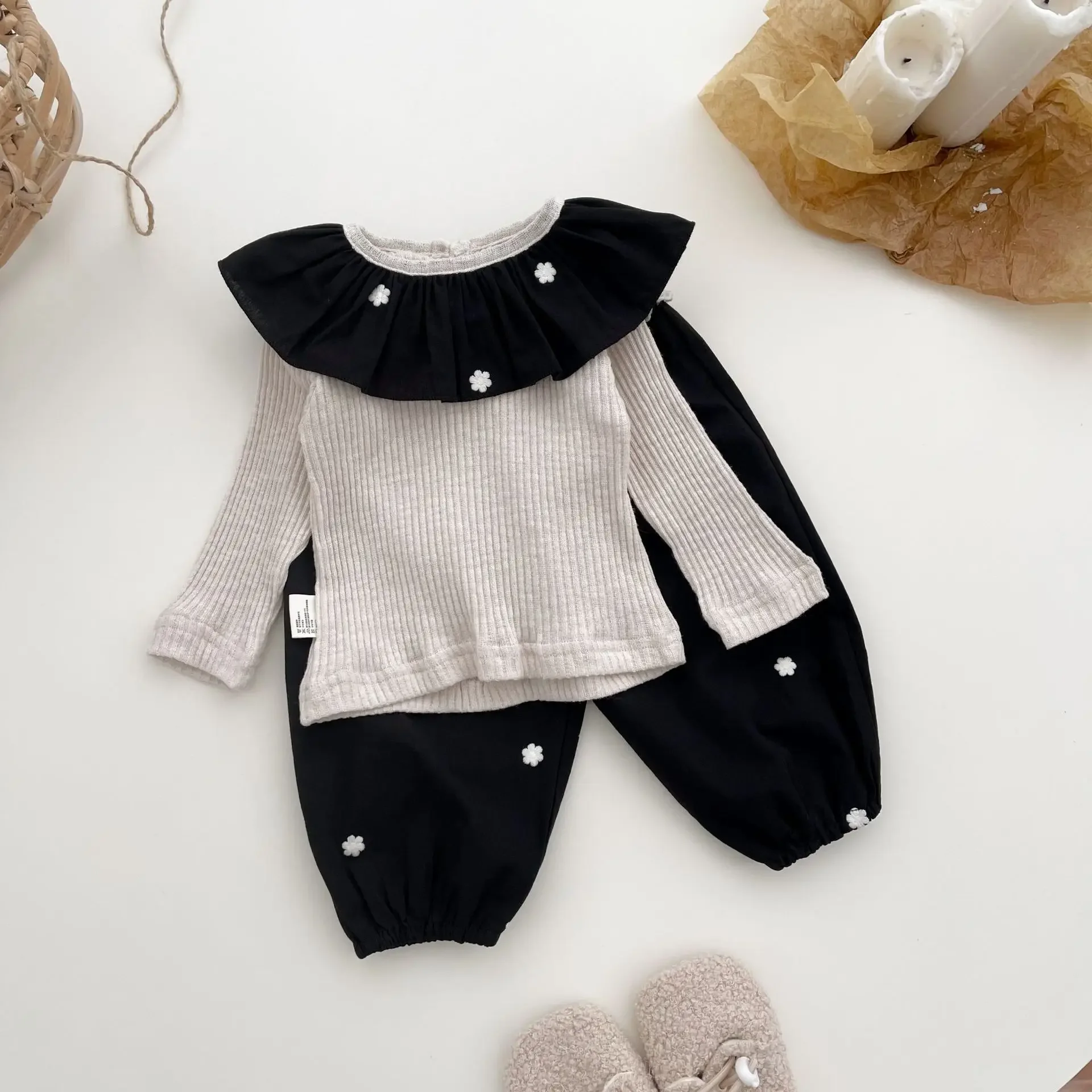 MILANCEL, pantalones de primavera y otoño para bebés de 0 a 3 años, pantalones de encaje con retales de flores bordadas para niñas, ropa para niñas, blusa opcional - imagen 4