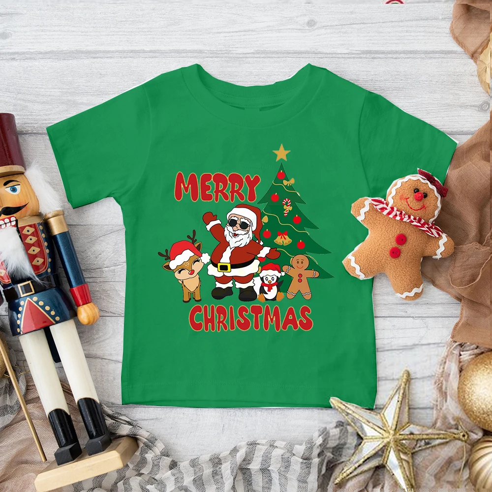 Feliz Navidad Santa ciervo impreso niños camisa Navidad Perty niño traje camiseta vacaciones niños niñas ropa niño camisas camiseta