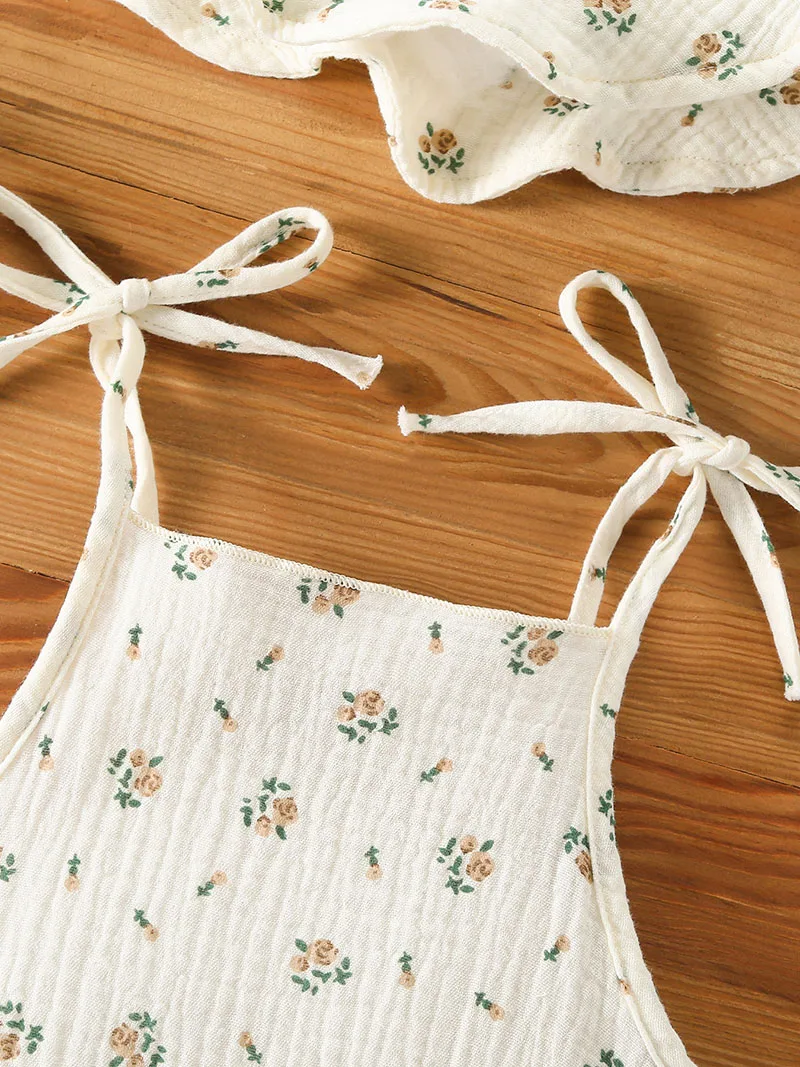 Body de verano para bebe 3-18 meses con tirantes finos y gorro floral - imagen 5