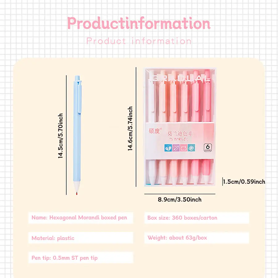 6 bolígrafos de Gel en caja, bolígrafo de Gel con punta ST de 0,5mm, bolígrafo de Gel con prensa, Color Morandi, bolígrafo de escritura de secado rápido, suministros escolares y de oficina, papelería - imagen 5