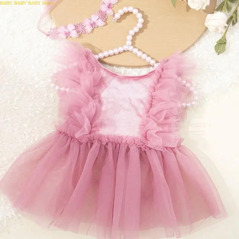 Q81A Sesión fotos fotos recién nacidas Tulle Pink Tulle con banda para cabeza floral Propiedades fotografía niñas - imagen 5