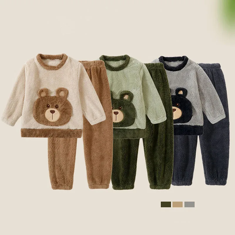 MILANCEL nuevo conjunto de pijama de invierno para niños 4-12T Linda franela para niñas traje de casa acolchado de lana ropa de descanso holgada y cálida para niños 2 uds