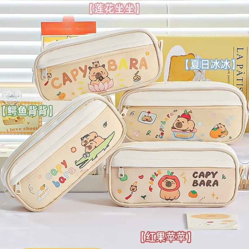 Nuevo Estuche para lápices Kawaii Kapibara con doble cremallera, bolsa de papelería multicapa de gran capacidad para niñas ‌   Útiles escolares - imagen 2