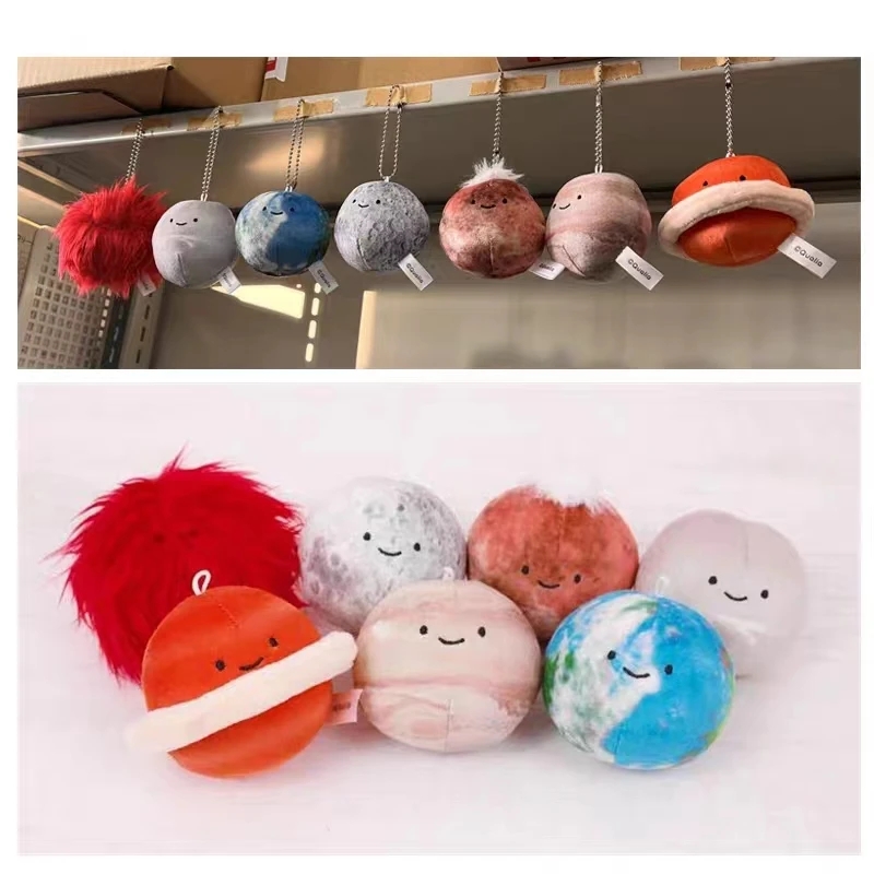 Qualia cápsula juguetes lindo espacio de peluche estrella planeta redondo relleno ojos pequeños cara sonriente Mercurio Tierra Luna Sol BC figuras colgantes - imagen 2