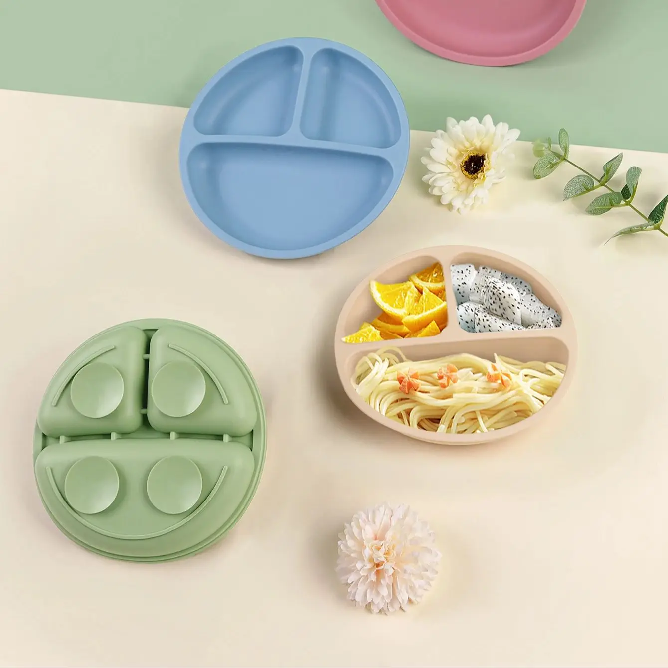 Juego de vajilla de silicona para bebé, plato de alimentación de alimentos complementarios, fuerte succión, cuchara corta de dibujos animados, tenedor, fácil de agarrar, 3 uds. - imagen 4