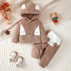 Conjunto de invierno con capucha felpa y pantalón para bebé cómodo