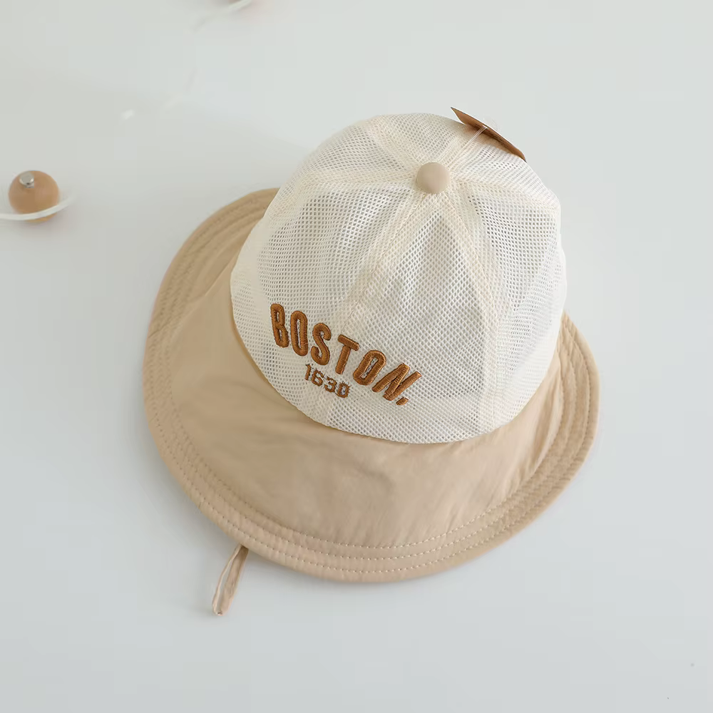 Nuevos sombreros de cubo de malla para bebé, sombrero para el sol con letras bordadas de primavera, sombrero de pesca, visera para sombrilla, gorra de playa al aire libre para niño y niña de 1 a 3 años - imagen 4