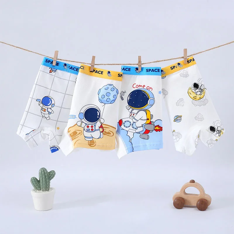 Calzoncillos Boxer de algodón para niños, ropa interior respetuosa con la piel, galaxia, cosmonauta, espacio, dibujos animados, calzoncillos suaves, 4 piezas - imagen 2