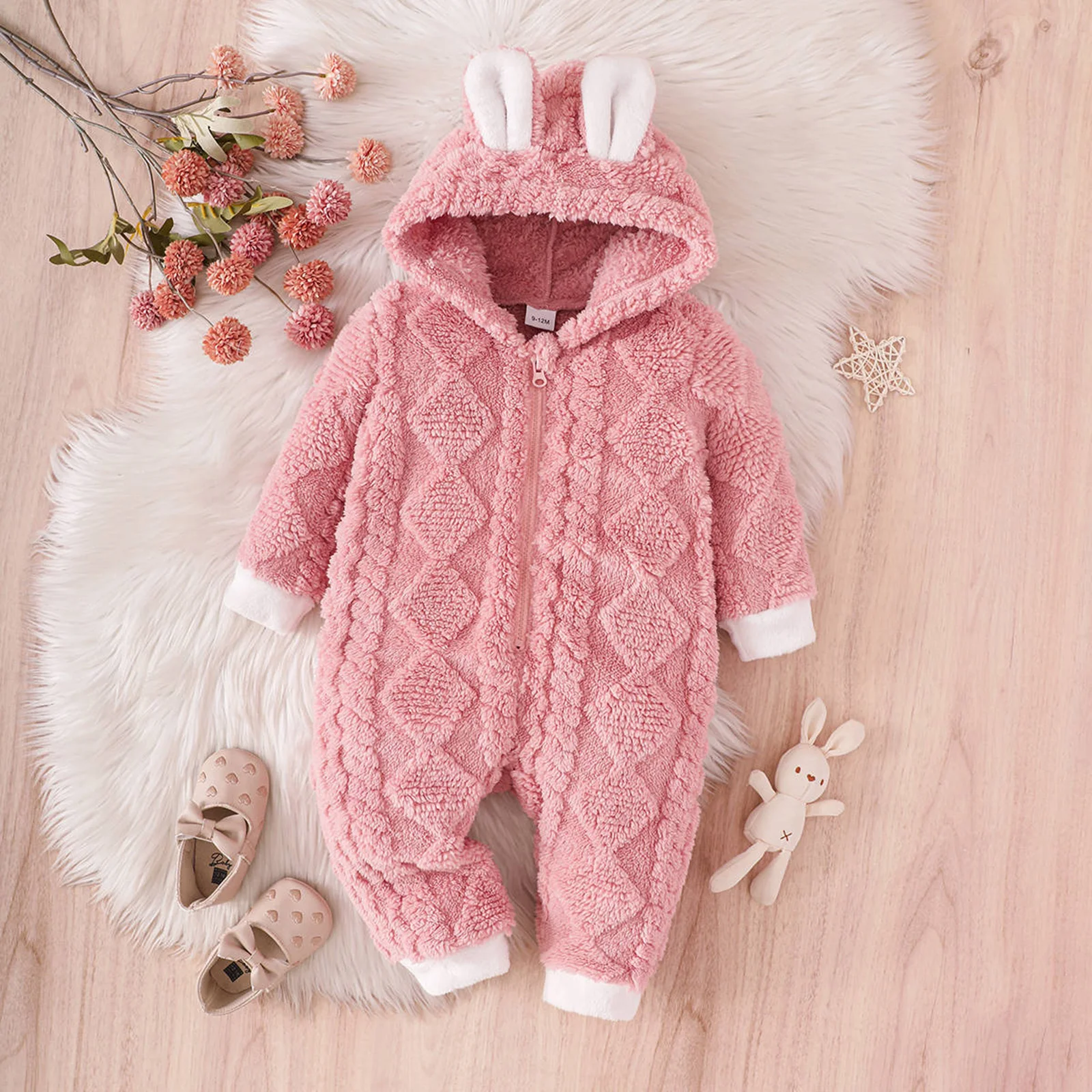 Tregren Mameluco de invierno con orejas de conejo para bebé niña - imagen 5