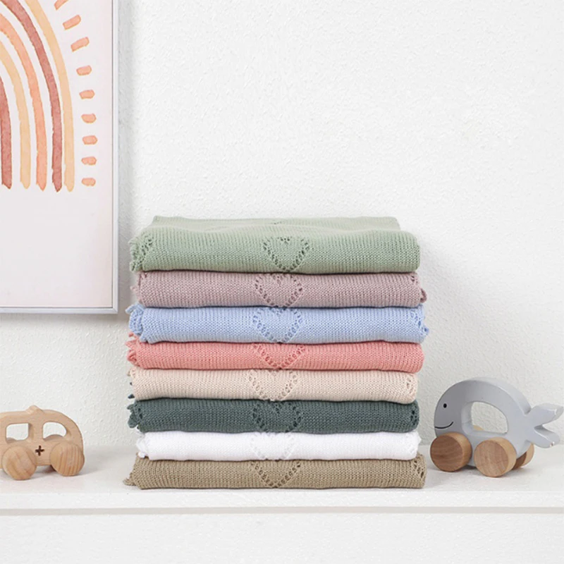 Manta de aire acondicionado de encaje de punto de algodón calado de Color liso suave, mantas de bebé tejidas de algodón ultrasuave de 90x70cm - imagen 4