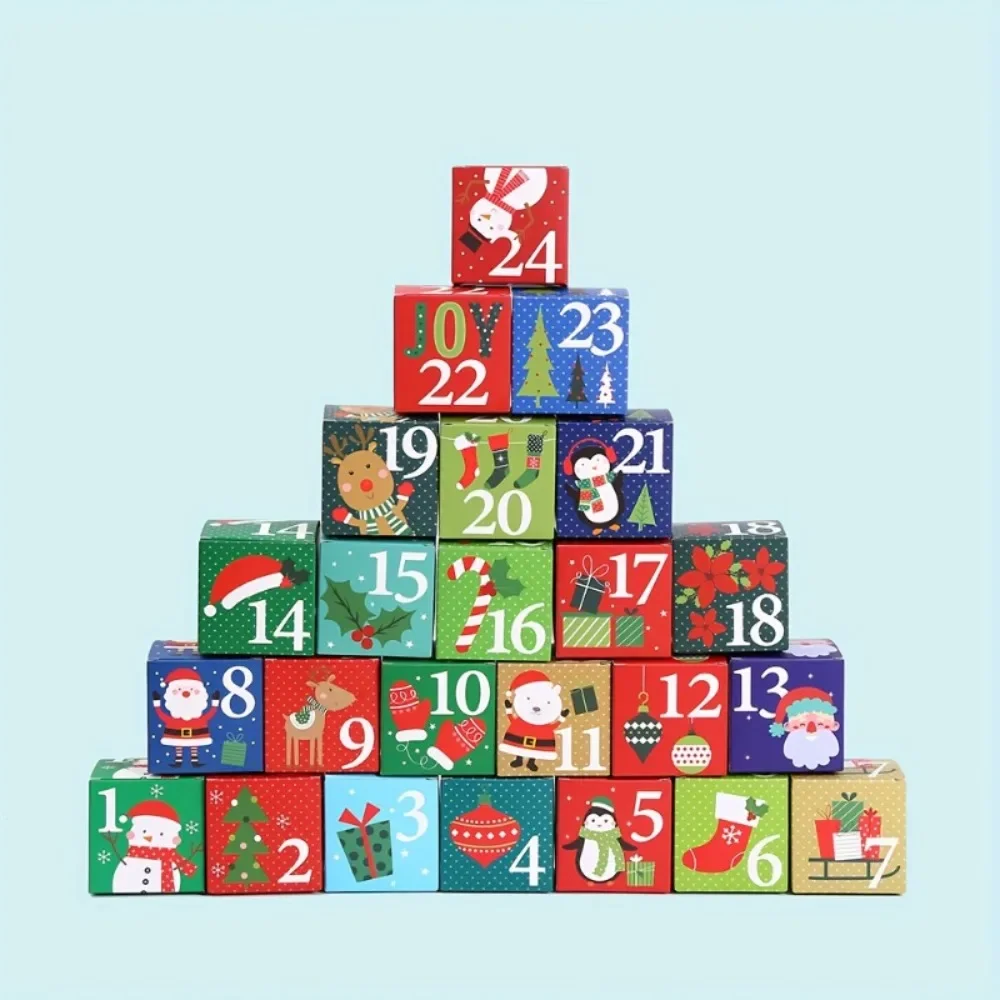 24 Uds. Cajas de calendario de Adviento de Navidad DIY calendario de cuenta regresiva de 24 días regalo para adultos niños cajas de números de cartón de Navidad - imagen 5
