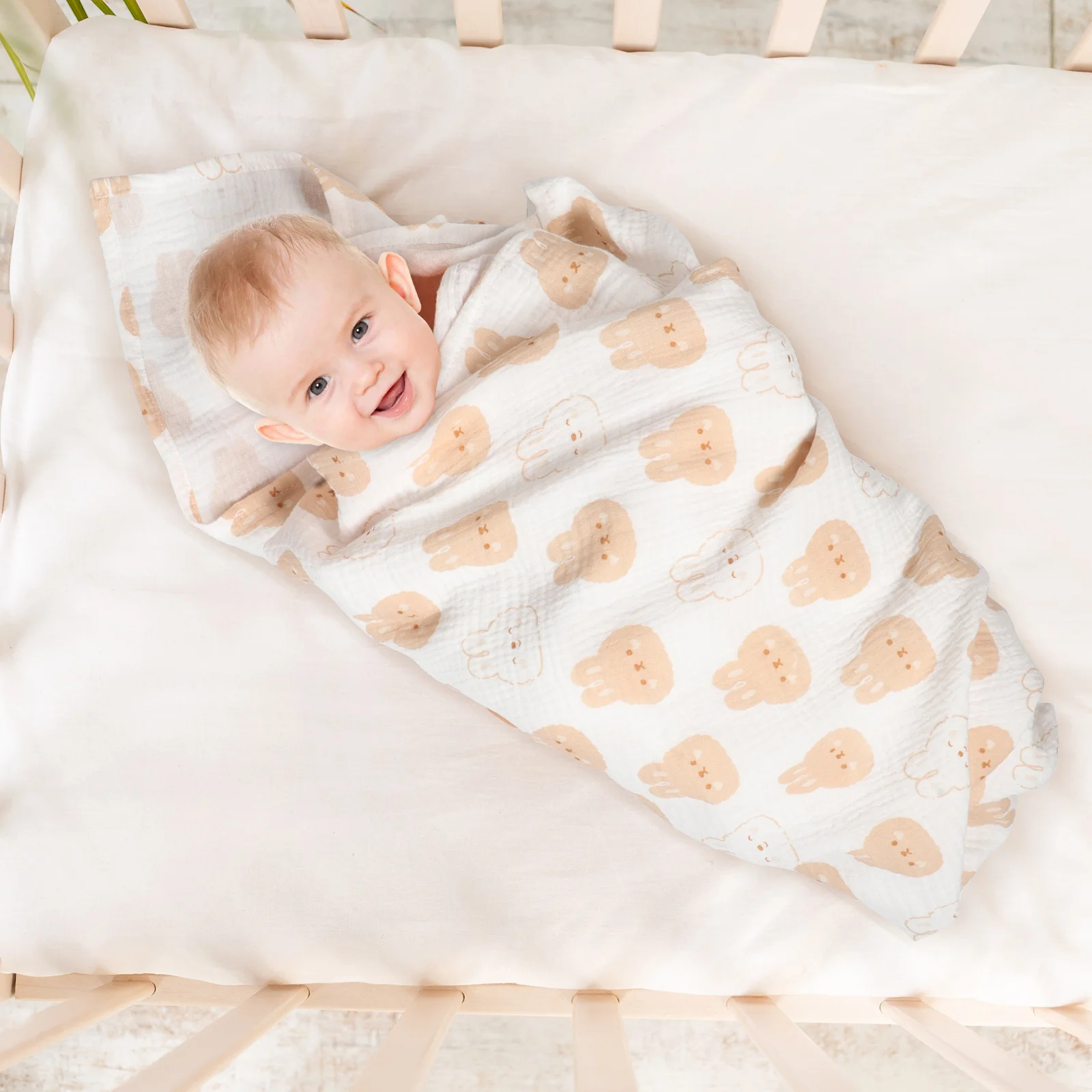 Manta envolvente para bebé, toallas para bebé recién nacido, manta receptora de algodón de doble capa para niñas y niños, funda de lactancia - imagen 3