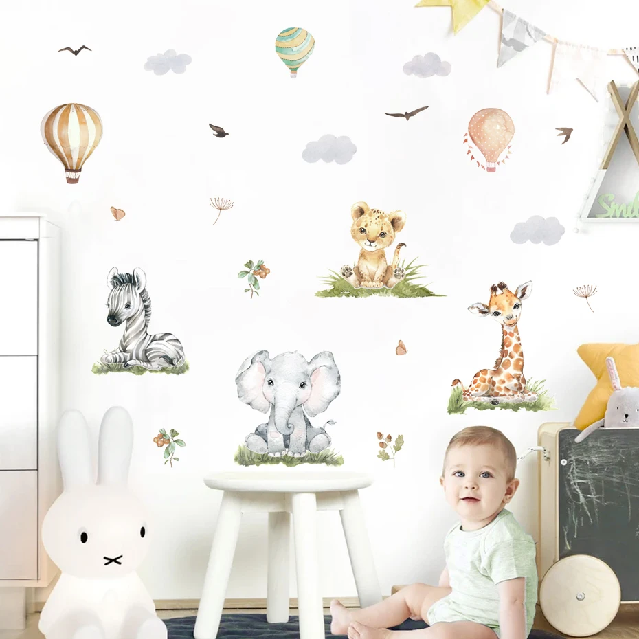 Pegatina de vinilo acuarela con jirafa y elefante para habitación - imagen 5