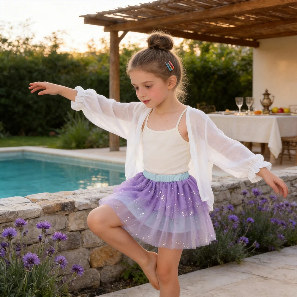 DXTON Falda de ballet con lentejuelas para niña - imagen 4