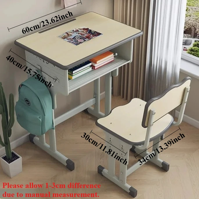 Escritorio infantil ajustable en altura con silla ergonómica y cajón