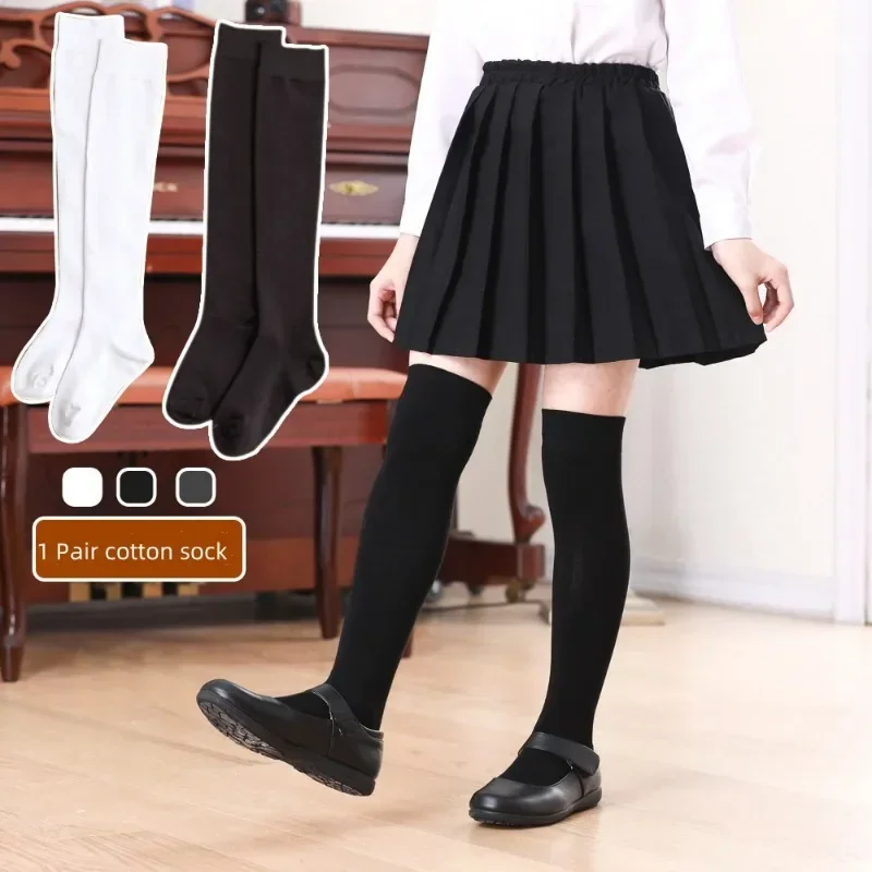 Calcetines altos de algodón para niños y niñas, medias por encima de la rodilla informales negras a la moda para la escuela, calcetines largos elásticos para niños para primavera y otoño - imagen 2