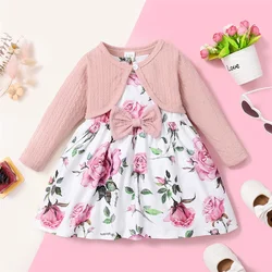 Conjunto fiesta niña abrigo acanalado ropa floral elegante algodón