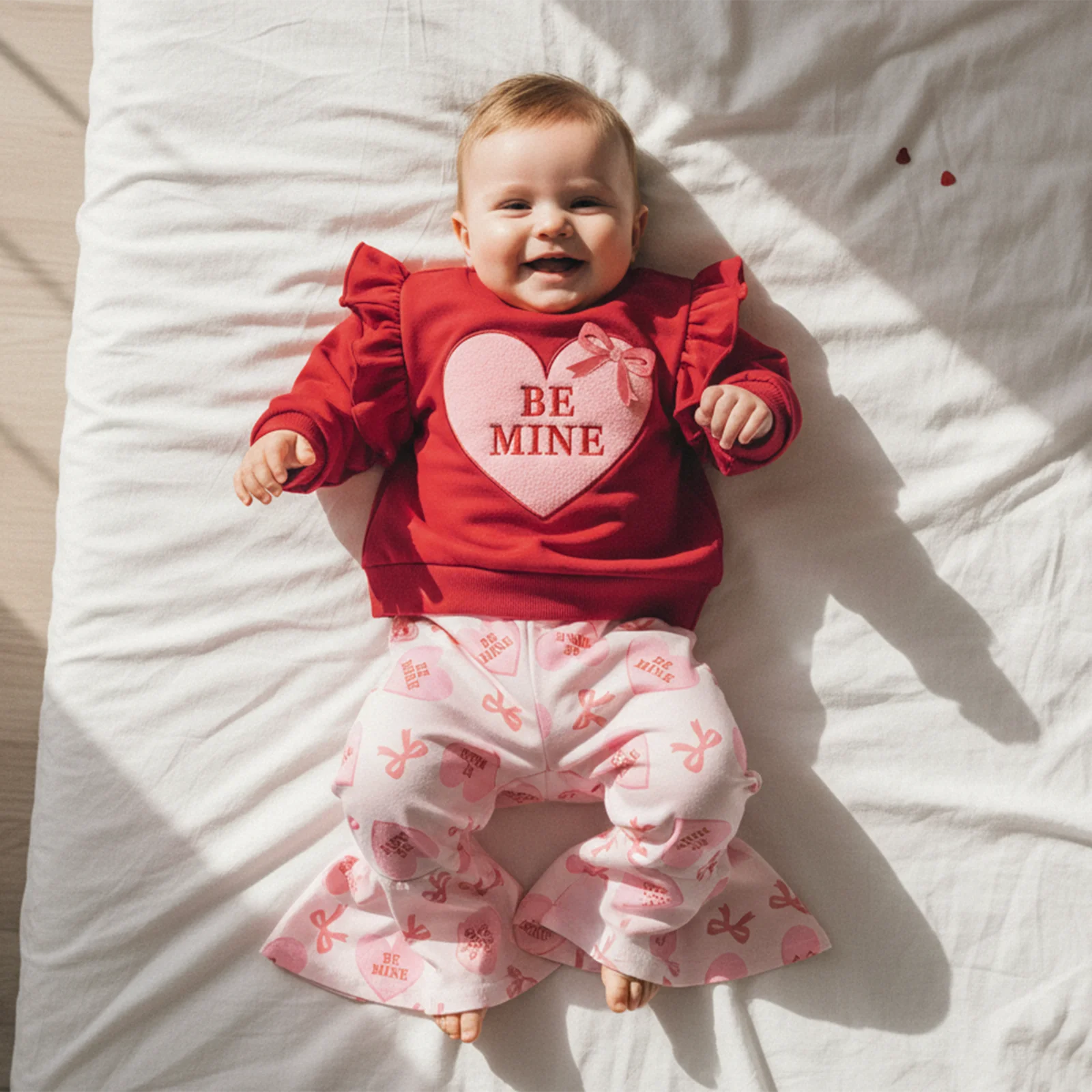 Conjunto San Valentín niña con corazón bordado, manga larga y pantalón - imagen 4
