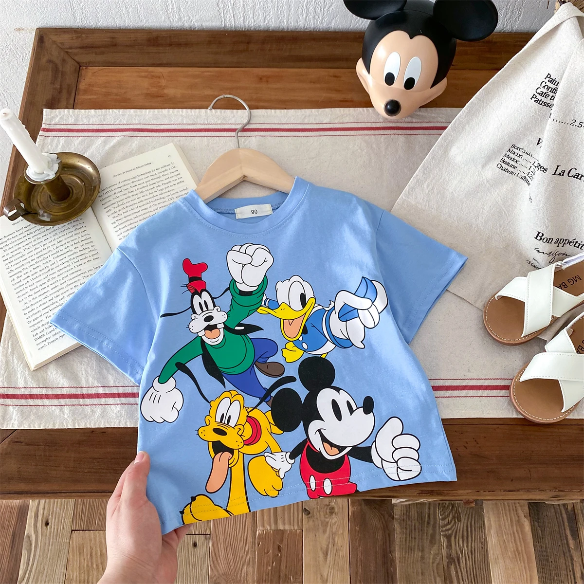 Camisetas de dibujos animados de Disney, ropa de verano con estampado de Minnie, camisetas bonitas para niñas, camisetas de manga corta, ropa para niños, camiseta sencilla con cuello redondo - imagen 3