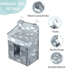 Organizador de pañales para cuna impermeable multibolsillo ajustable