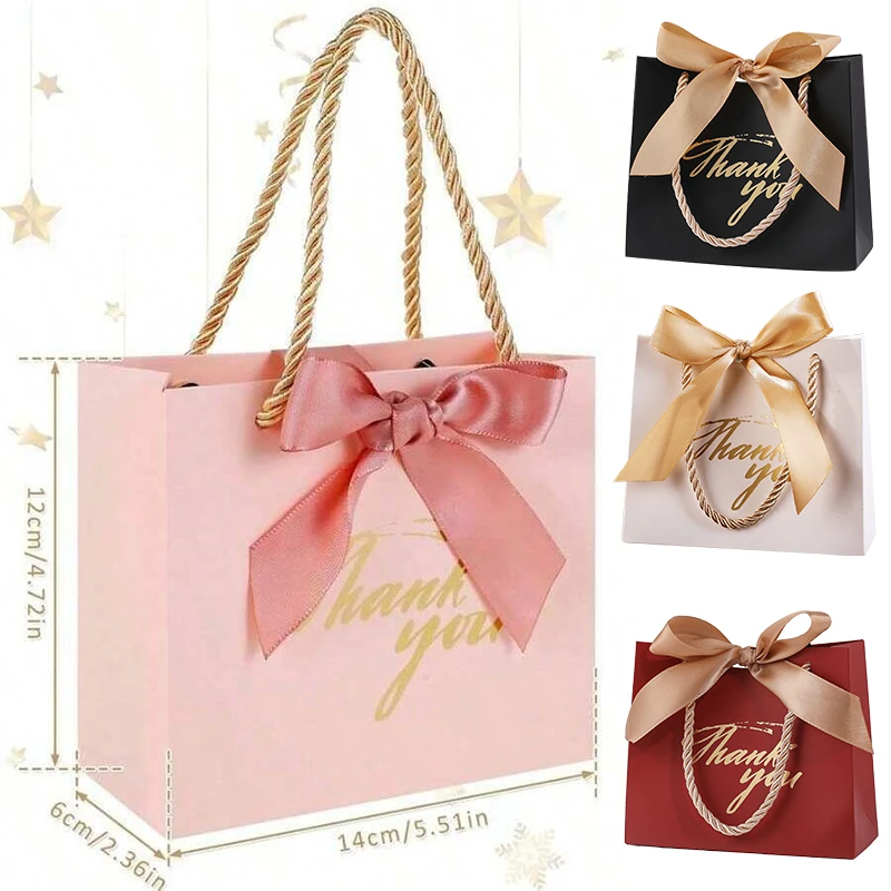 Bolsa de regalo bronceada "gracias", bolsa de papel reutilizable, disponible en varios colores, bolsas de recuerdo para fiesta de cumpleaños y boda, 6/12 Uds. ZYF - imagen 3