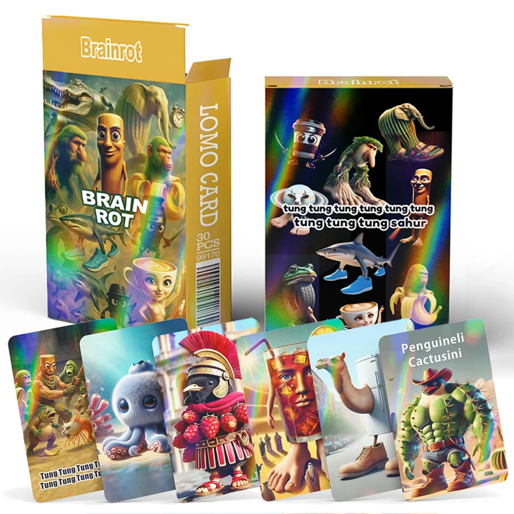 30 Uds. Tarjetas italianas de Brainrot, tarjetas divertidas de álbum de Brainrot, Tralalero Tralala, bailarina, capuchino, regalos de colección de tarjetas Flash