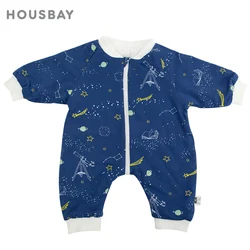 Saco de dormir para bebé de 0 a 3 años, ropa de dormir con estampado espacial azul marino para niños, monos, saco de dormir para niños con cremallera de 3 vías