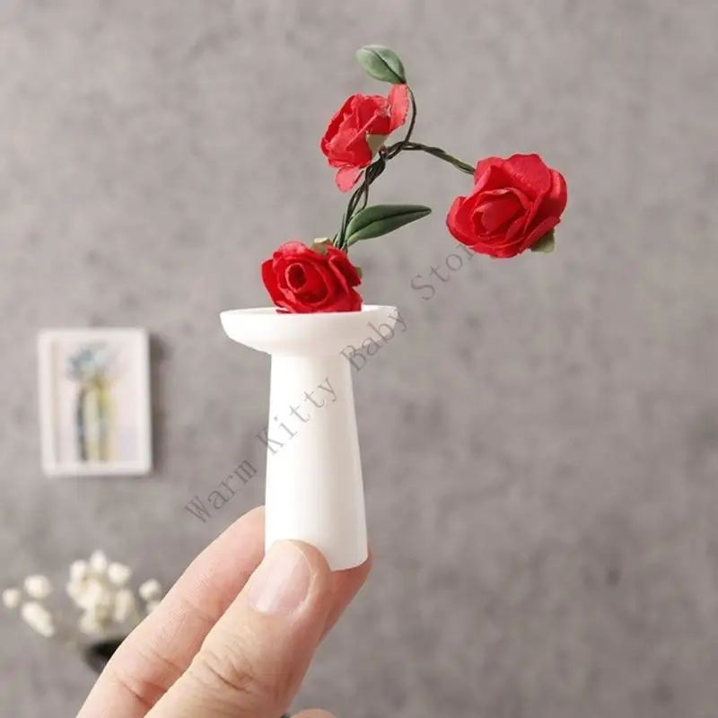 XXFE Arreglo Floral en Miniatura Maceta Modelo 3 Piezas para casa muñecas Paisaje para Sala Estar Interacción entre - imagen 4