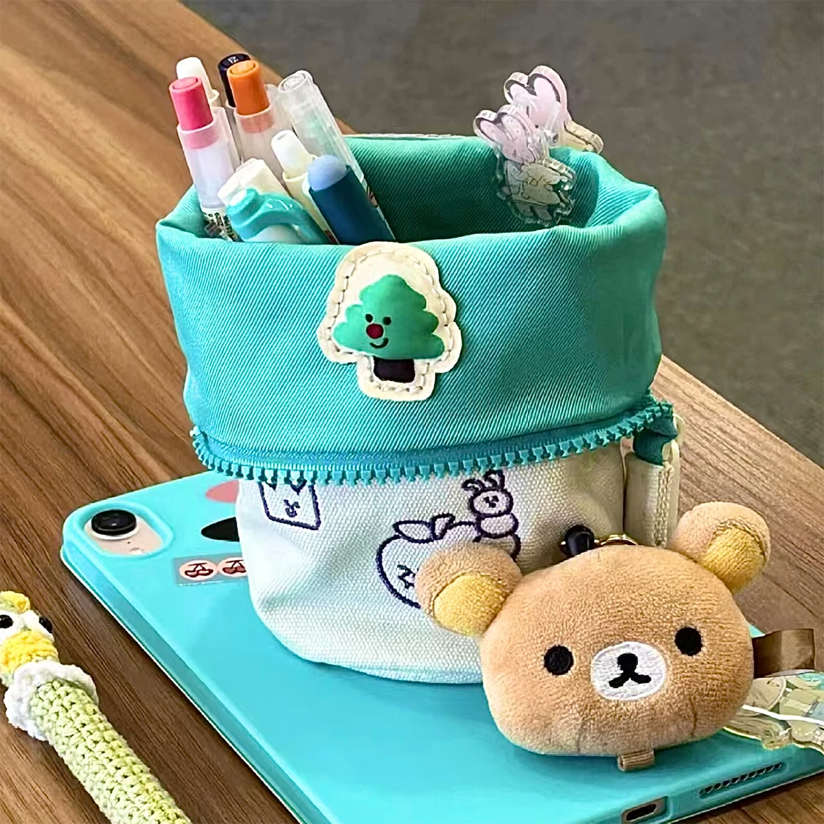 Bolsa de lápices color crema de gran capacidad, portalápices Kawaii para estudiantes, papelería de oficina, estuche de lápices coreano para volver a la escuela, novedad de 2025