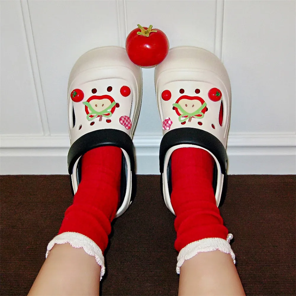 Zuecos de plataforma para mujer, bonitos zapatillas de calle para interiores de manzana DIY, suela gruesa de EVA suave, sandalias de cuña a la moda para mujer, zapatos para caminar a diario - imagen 3