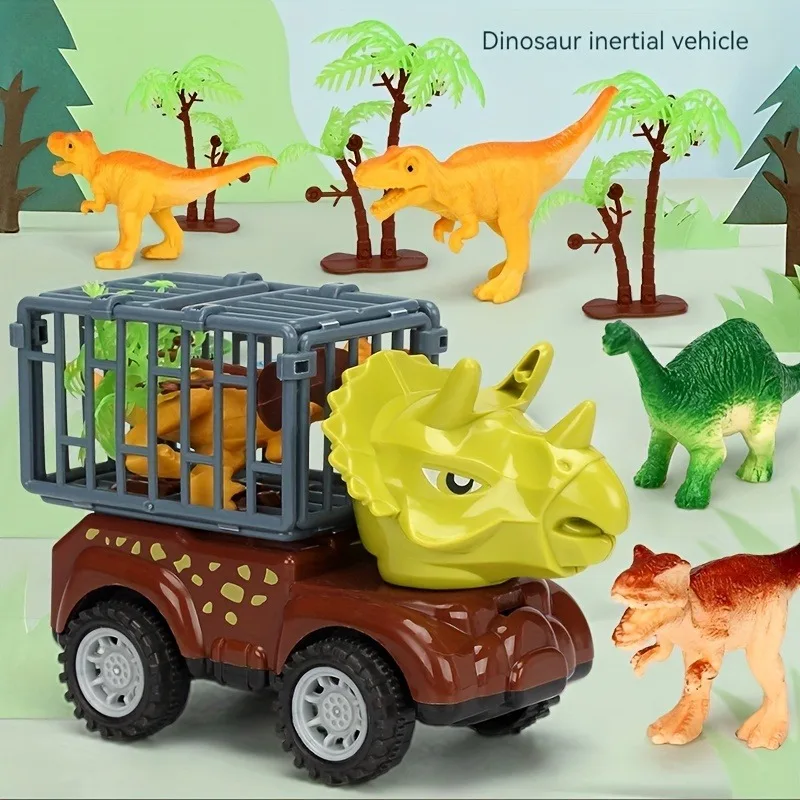 Camión de dinosaurios para niños, camión de transporte de dinosaurios con juguetes de dinosaurios, coches accionados por fricción, juego de coche de dinosaurio extraíble para niños - imagen 5