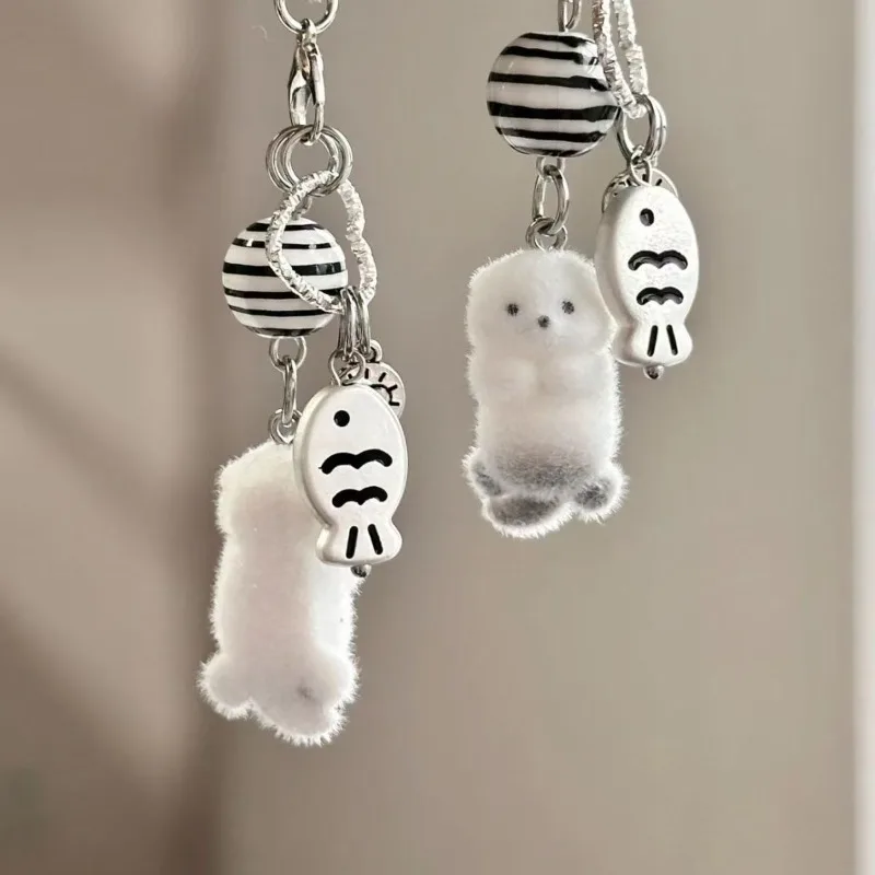Correas para teléfono móvil con forma de gato, funda para auriculares con viñetas de animales, cordón, llavero, decoración para bolso, cadena flocada para teléfono, regalos para niña - imagen 3