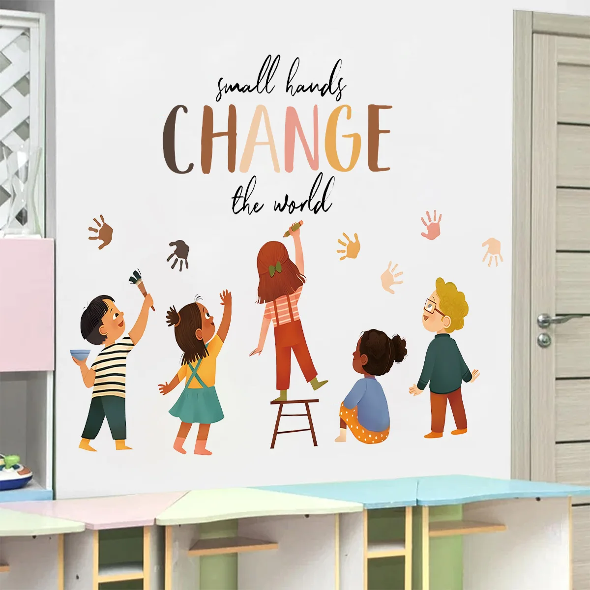 Pegatinas de pared de mano pequeñas con grafiti para habitación de bebé, decoración de fondo de dormitorio para niños, calcomanías de pared autoadhesivas