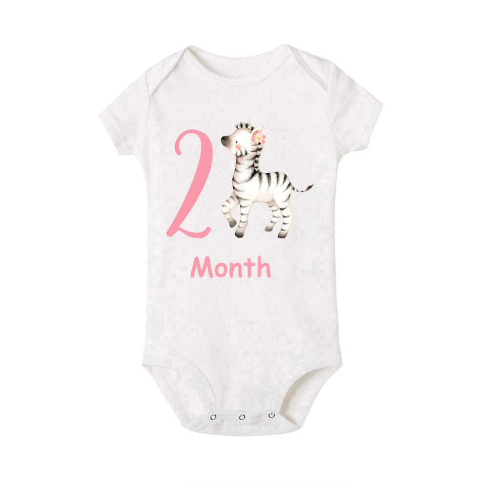Traje de hito para bebé con estampado de animales de 1 a 12 meses, pelele de hitos mensuales para recién nacido, mono infantil de manga corta - imagen 4