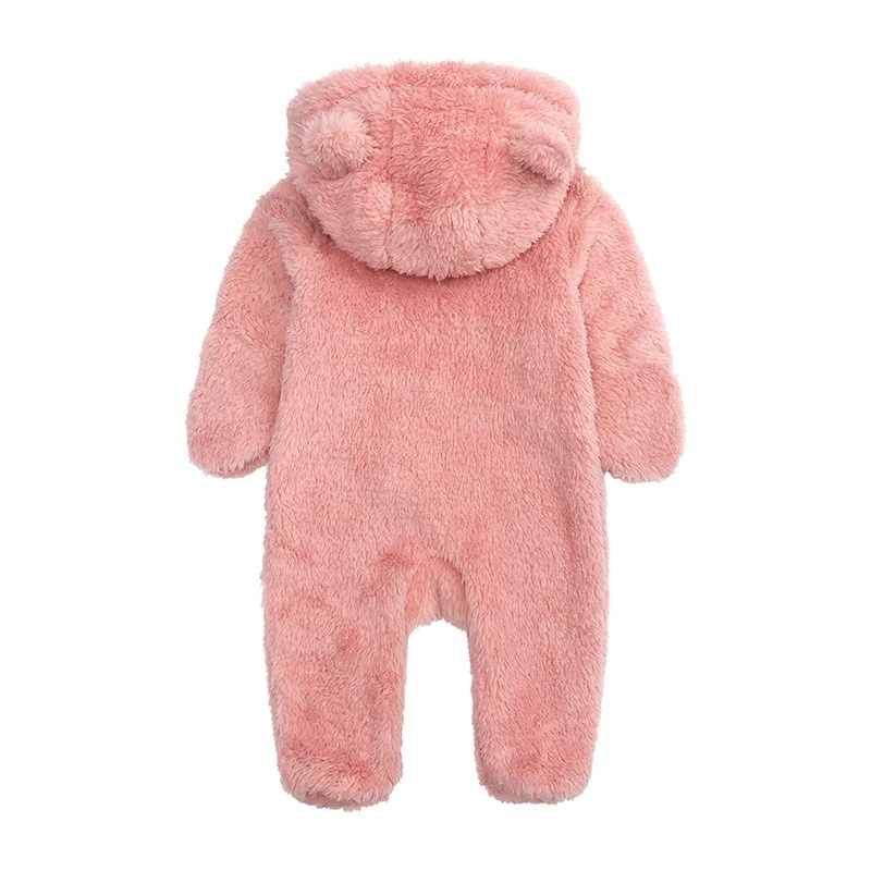 Mameluco unisex con capucha de oso peludo para bebé, cremallera diagonal, mono infantil lindo y cálido para otoño/invierno al aire libre para Navidad - imagen 4