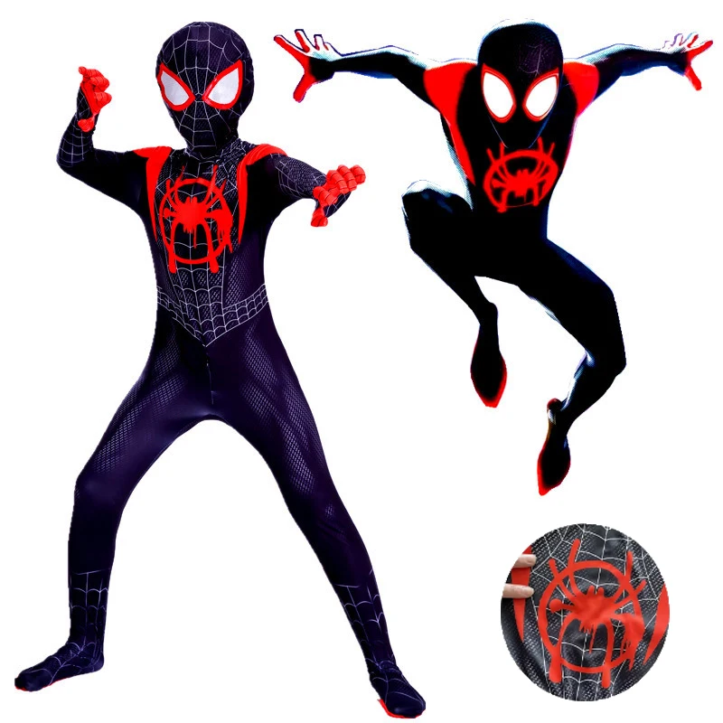 Disfraz de Spiderman para niños y adultos, traje de superhéroe de Anime, Miles Morales, para Halloween, Zentai