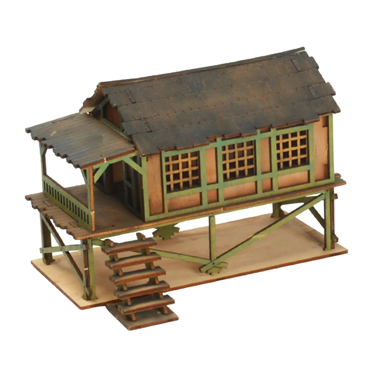 1/72 Models House DIY Crafts Unassembly DIY Wooden House Assemble Miniature Scene Layout Sand Table Decor Diorama Layout