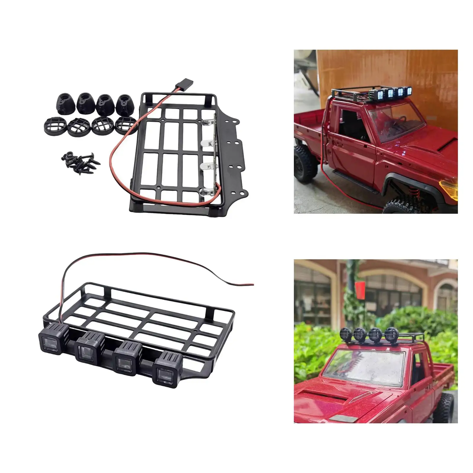 RC Roof Rack Luggage Carrier with LED Light Sturdy Spare Part Replacement RC Crawler Parts for MN 82 1/12 RC Car DIY Accessories