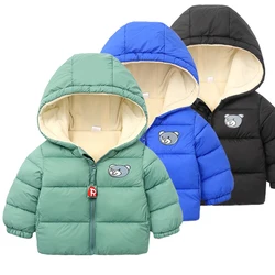 Chaqueta de lana con capucha para niños, abrigo con cremallera de oso de dibujos animados para niños, chaquetas de plumón cálidas para niños, ropa de abrigo para niños, invierno, otoño