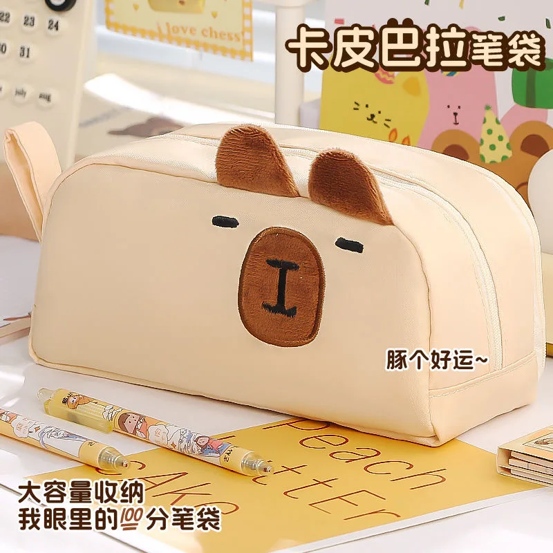 Bolsa de papelería de gato con orejas de felpa de gato negro, bolsa para bolígrafos de dibujos animados con diseño de alta belleza de gran capacidad, bolsa de almacenamiento Simple - imagen 3