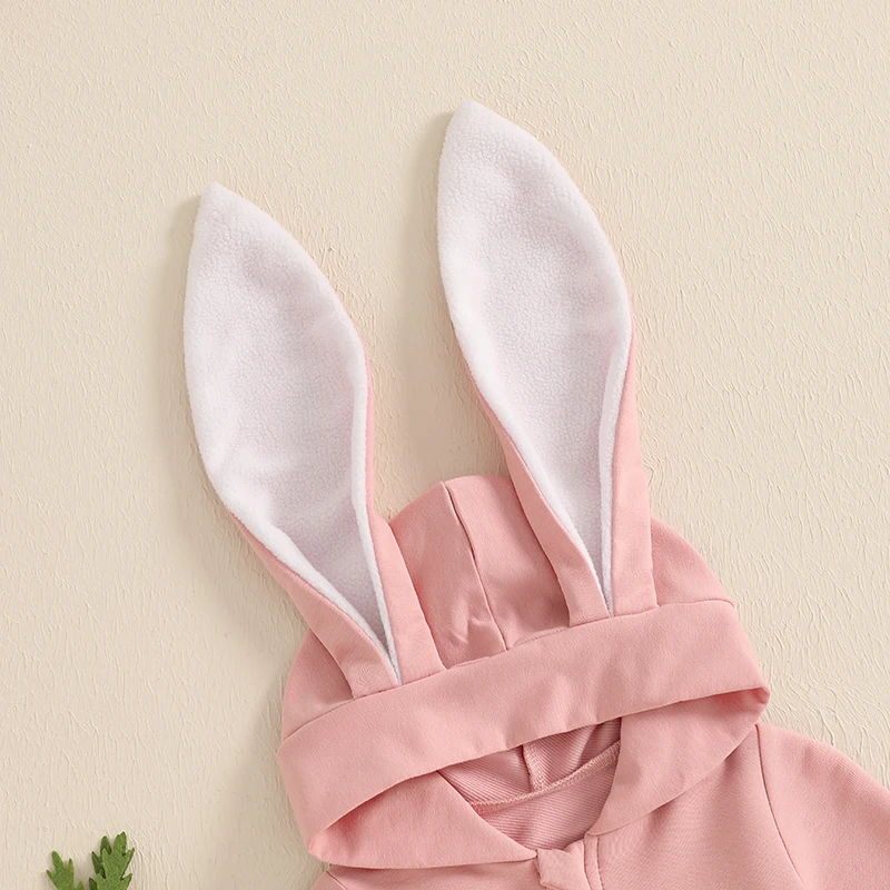 Mameluco con cremallera de Pascua para bebé, mono informal de manga larga con capucha y Orejas de conejo de Color sólido para recién nacido - imagen 5