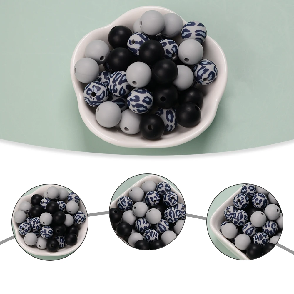 LOFCA-Cuentas de silicona de 40 piezas para bebé, cadena de chupete con estampado de leopardo, terrazo, collar de dálmata de camuflaje, juguetes para morder - imagen 5