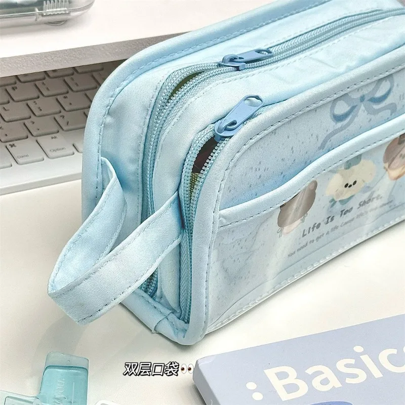 Cajas de bolígrafos azules simples y bonitas, estuche para lápices de gran capacidad, estuche de bolígrafo de dibujos animados de alto valor, bolsa de papelería multifuncional - imagen 4