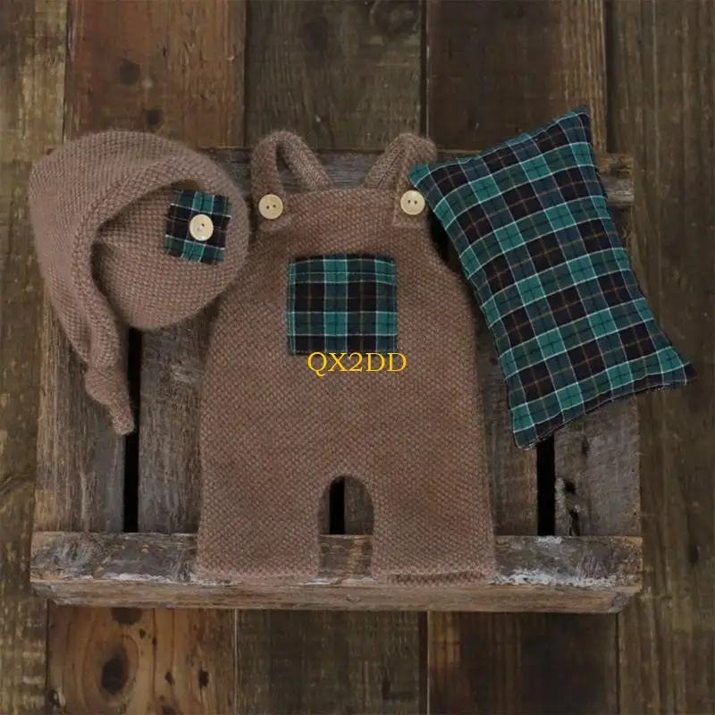 QX2D Conjunto fotografía para bebé 0 a 2 meses, mono, mono, sombrero almohada, conjunto disfraz fotografía para 3 - imagen 2