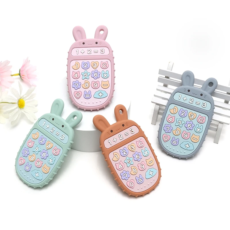 Mordedor de teléfono de silicona para bebé, juguetes sensoriales educativos tempranos, sin BPA, forma de Control remoto, grado alimenticio, regalos para niños, 1 unidad