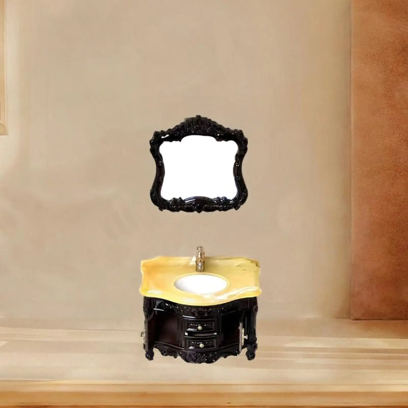 2Pcs 1:12 Dollhouse Wash Sink Pretend Play Toy Classic Bathroom Furniture