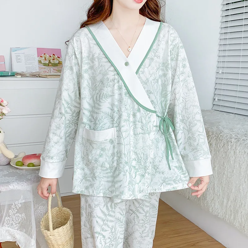 Dulce estampado de algodón maternidad pijamas de lactancia traje de otoño ropa de dormir de alimentación para mujeres embarazadas conjunto de ropa de dormir de embarazo - imagen 5